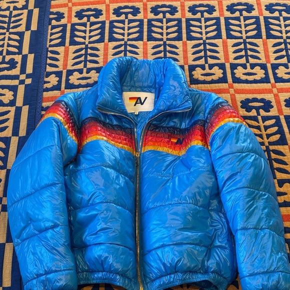 Aviator Nation Vibrant Blue Puffer with Multicolor Stripes - Picture 4 of 10